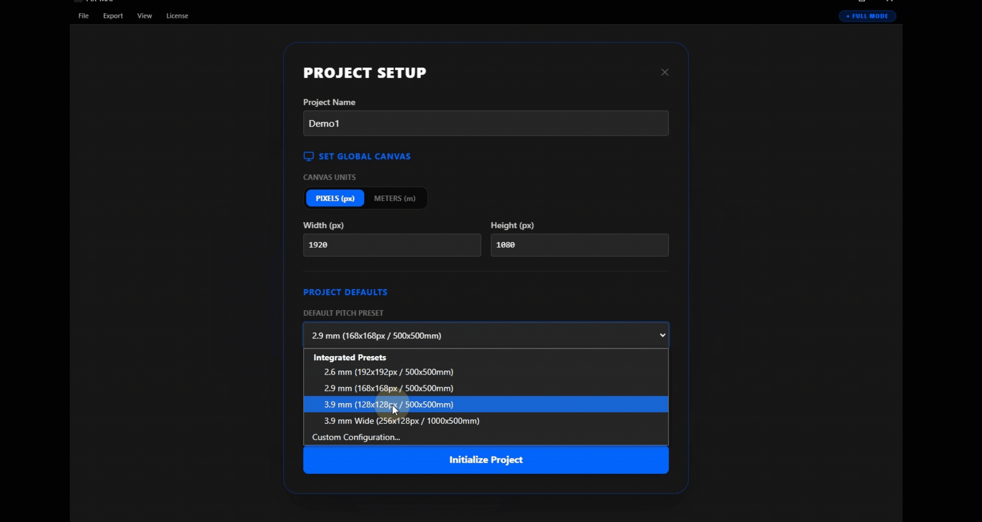 Step 2, Creating a custom LED panel size